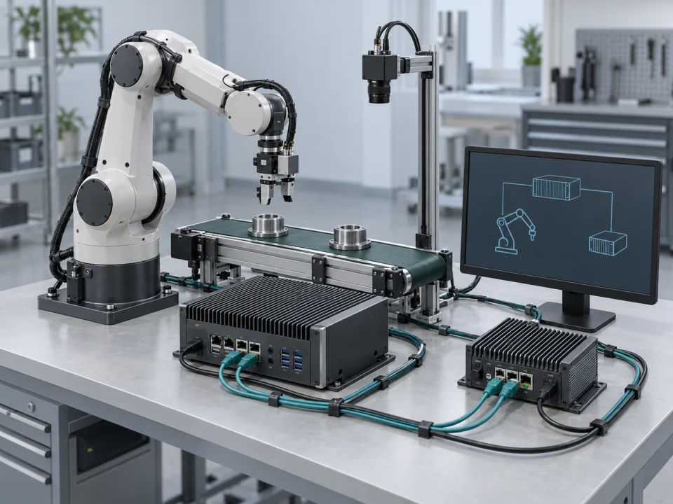 Üretim hücresinde sensörleri ve robotik sistemi endüstriyel bilgisayara bağlayan yapay zekâ ve ROS 2 mimarisi