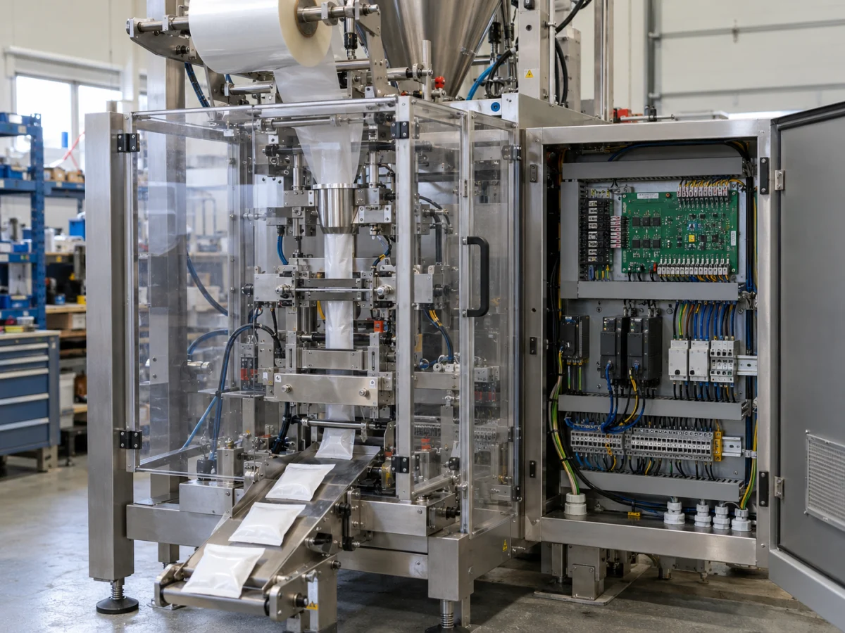 Ambalaj makinesinin kontrol bölmesinde sensör ve sürücü arayüzleriyle bağlantılı özel elektronik kart