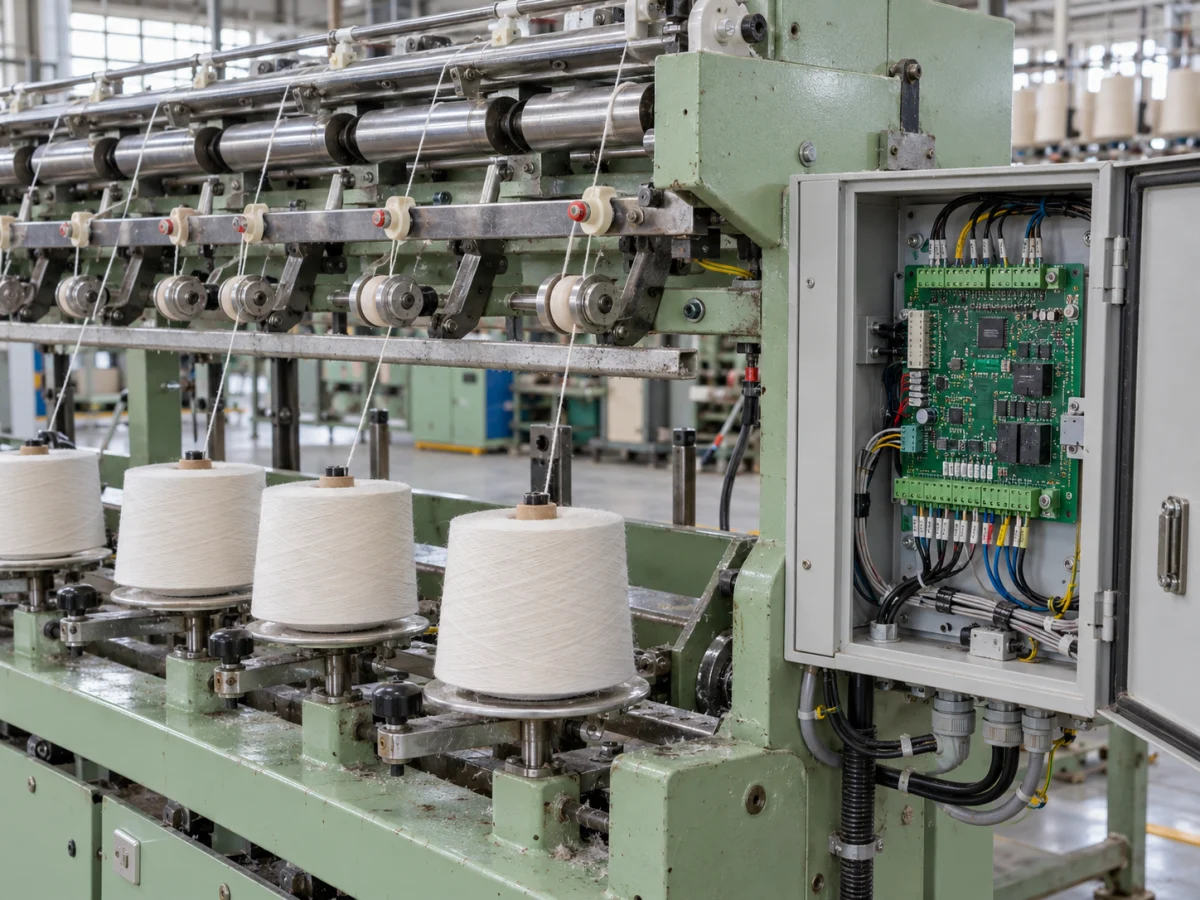 İplik besleme ve sarım makinesine entegre edilmiş özel elektronik kontrol kartı ve saha bağlantıları