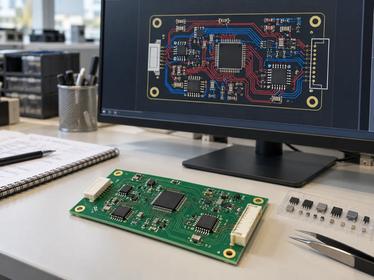 Üretim dosyası kontrolünde fiziksel PCB ile ekrandaki kart yerleşimi ve komponent konumlarının karşılaştırılması