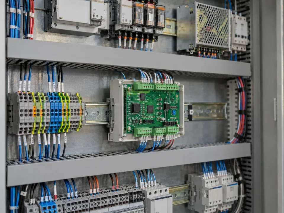 Makine kontrol sistemi için pano içine yerleştirilmiş elektronik kartın temsili uygulaması