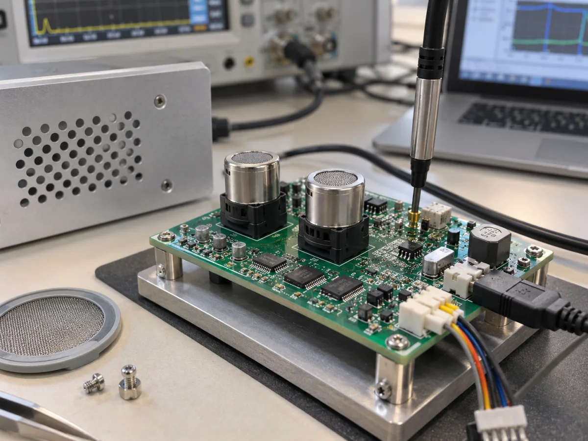 Prototype checks of socketed sensors and power connections on a gas sensor interface board