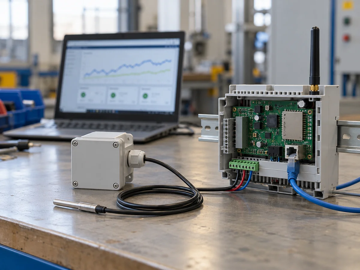 Harici sensör, muhafazalı IoT cihazı ve elektronik kartlı ağ geçidinin birlikte denenmesi