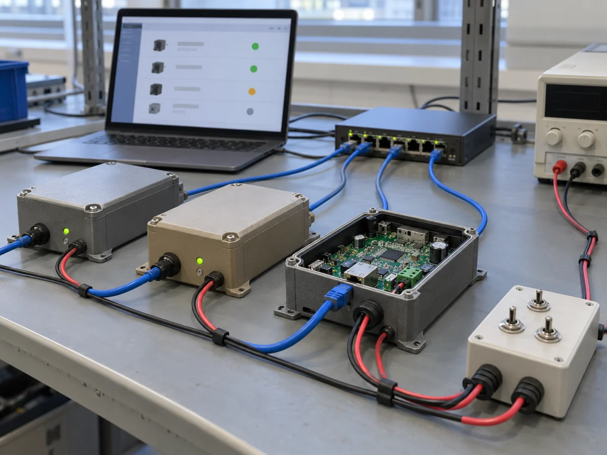 Testaufbau f&uuml;r Netzwerk- und Stromunterbrechungen beim Softwareupdate eines vernetzten elektronischen Ger&auml;ts